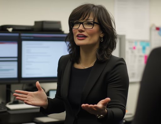 Businesswoman gesturing during a presentation.