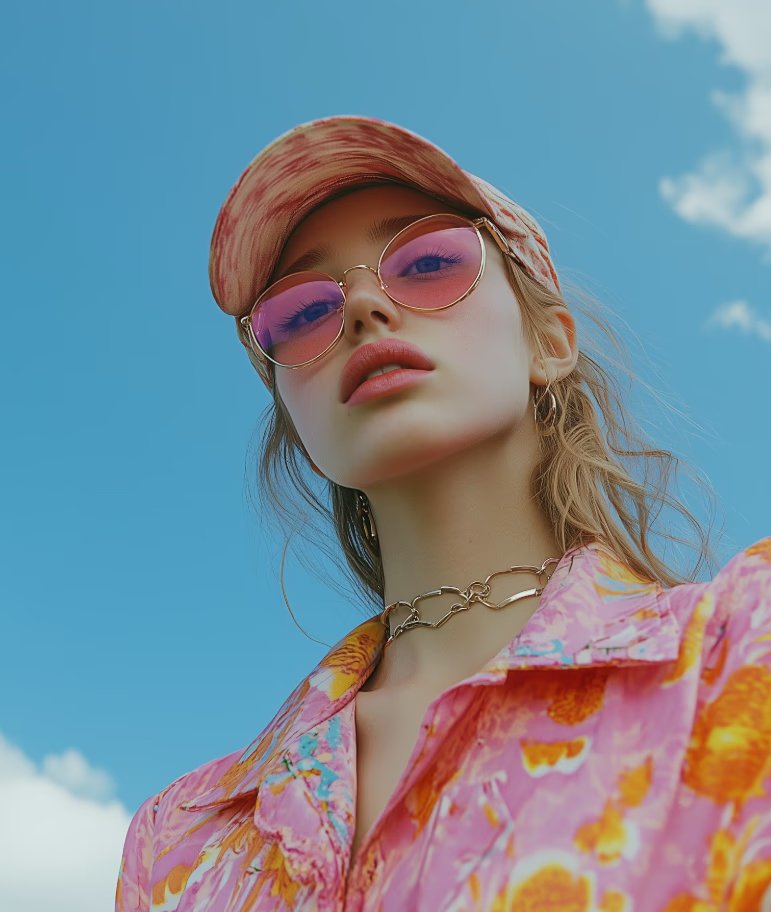 Woman in pink patterned shirt.