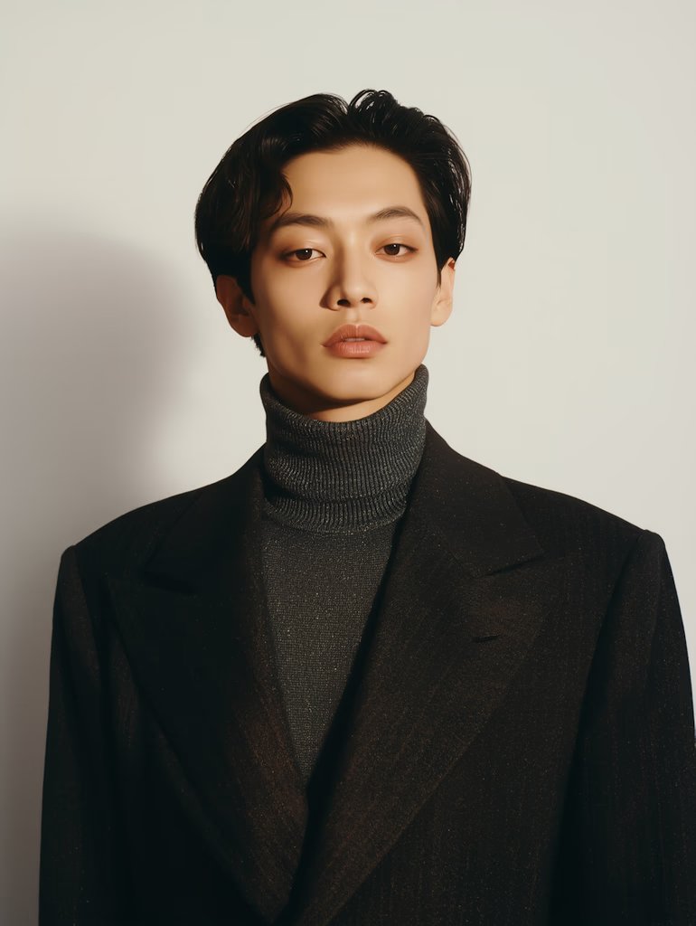 Man in black turtleneck coat.